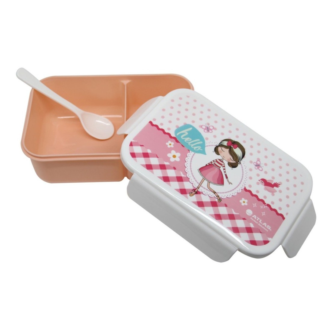 Atlas Printed Lunch Box with Spoon Pink