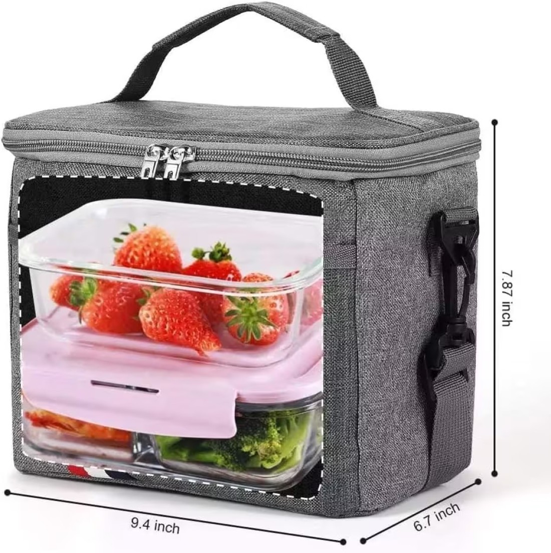 MahMir Lunch Bag Insulated Lunch Box Large Portable Cooler Tote bag for Men Women Adult for Office shoulder handbag Leakproof Water resistant (Grey)
