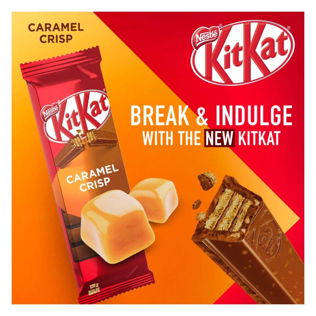 Nestle KitKat Caramel Crisp Chocolate Bar, 120g Pack of 15
