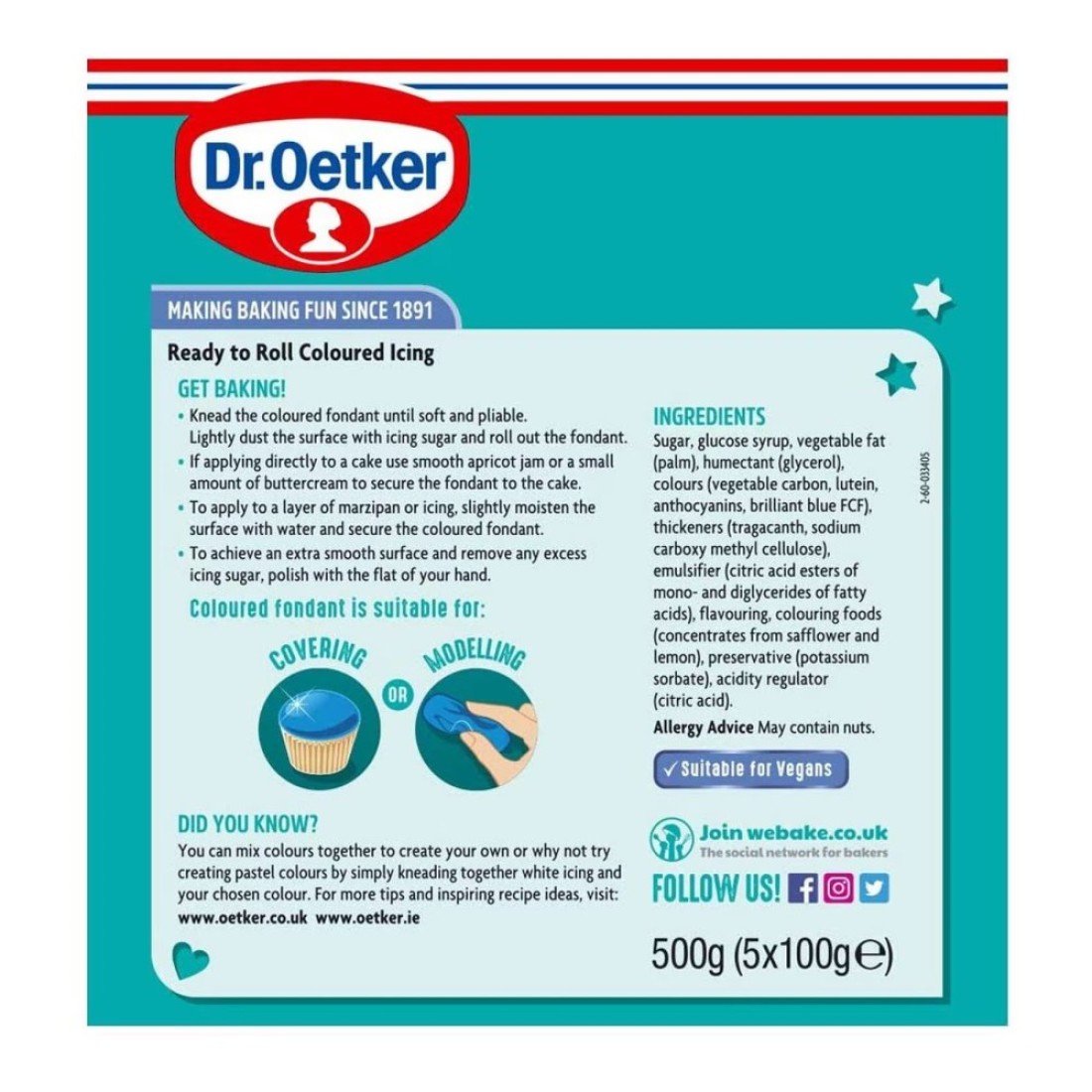 Dr.Oetker Ready To Roll Coloured Fondant Icing 500g