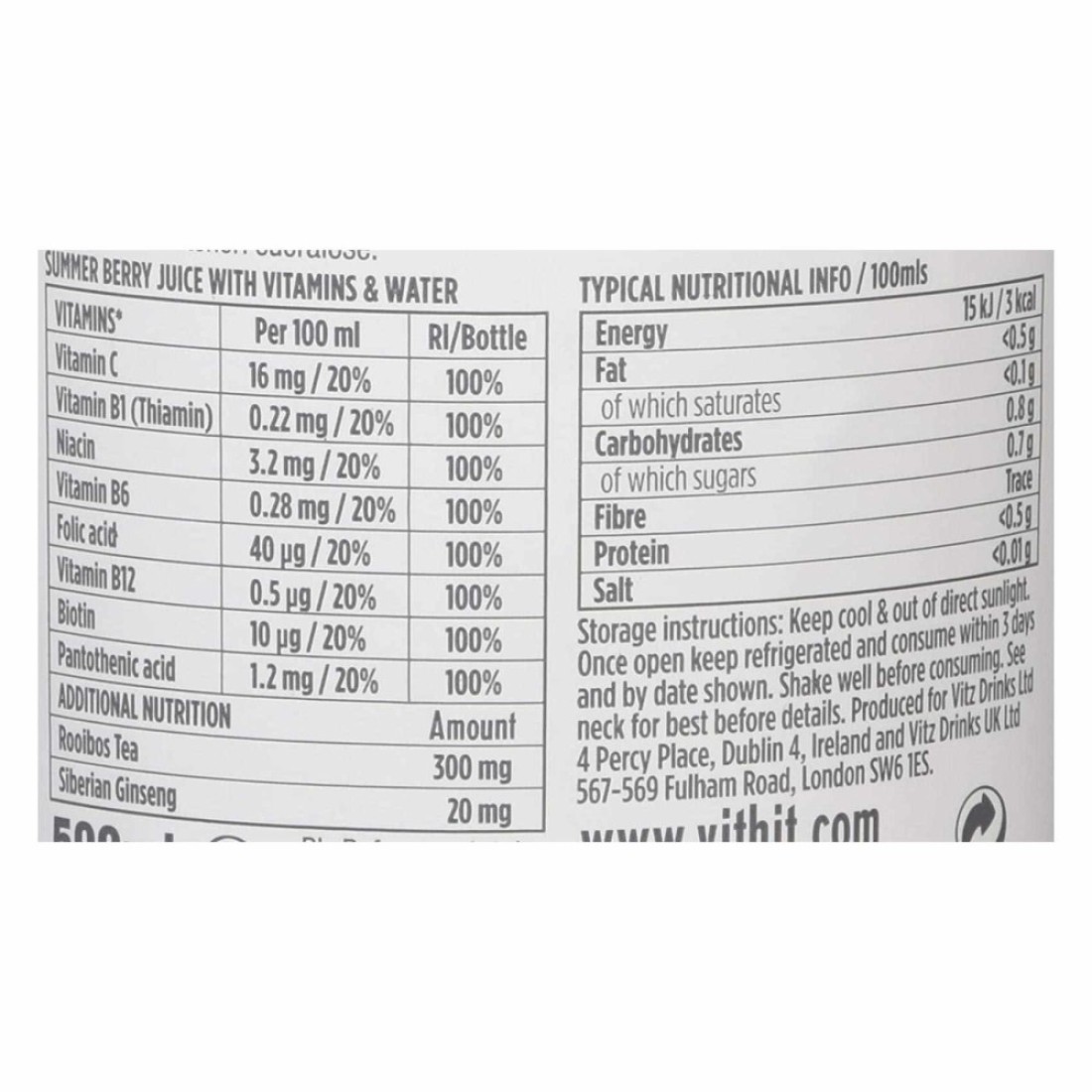 Vit Hit Berry Boost With Ginseng And Roiboos Tea 500ml