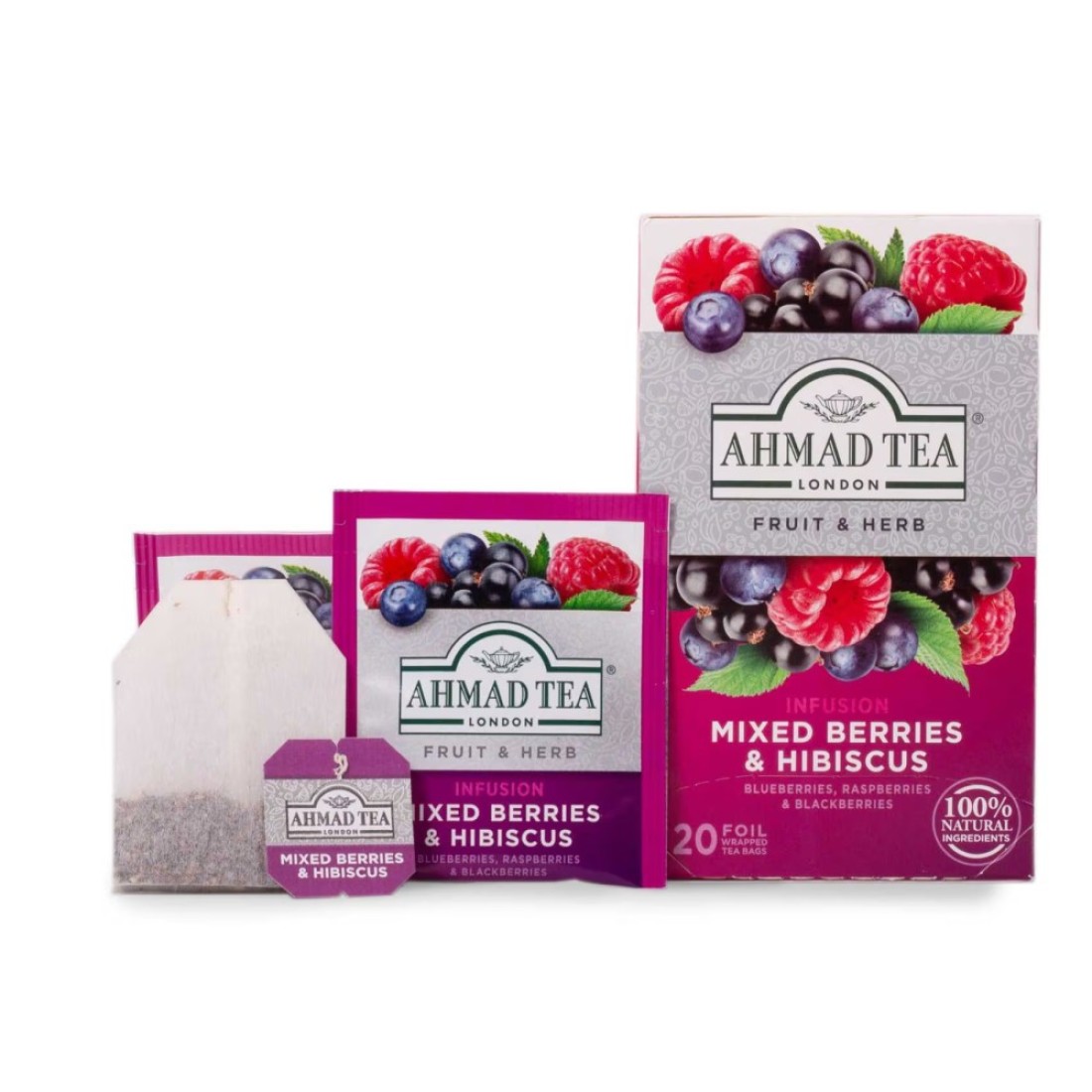 Ahmad Tea Fruit and Herb Infusion Mixed Berries and Hibiscus Flavoured Tea Bags 20 Tea Bags
