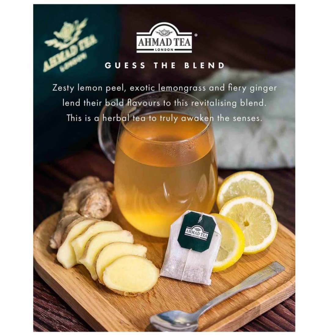 Ahmad Tea Fruit and Herb Infusion Lemon and Ginger Flavoured Tea Bags 20 Tea Bags