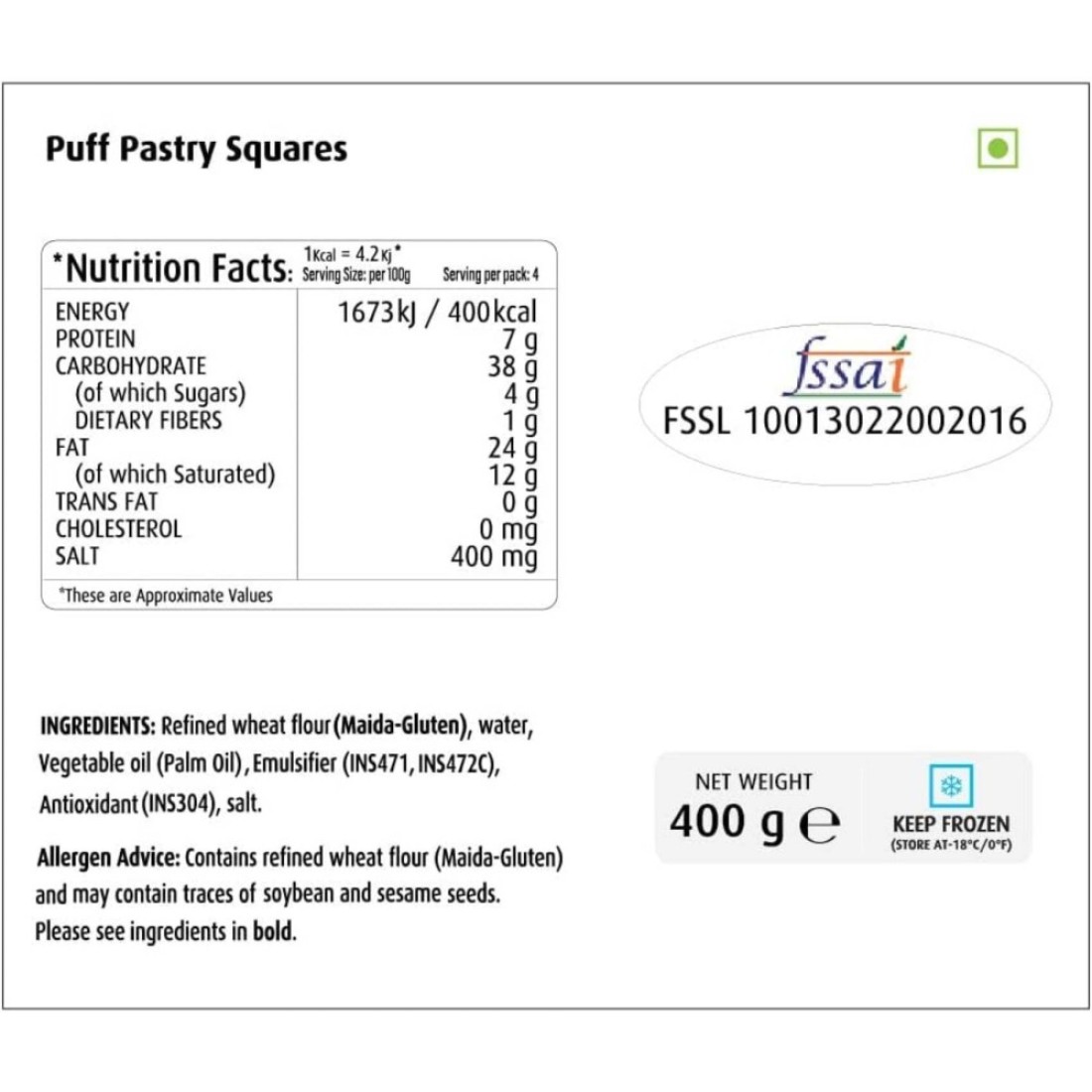 Switz Premium Puff Pastry Squares 400g Pack of 2