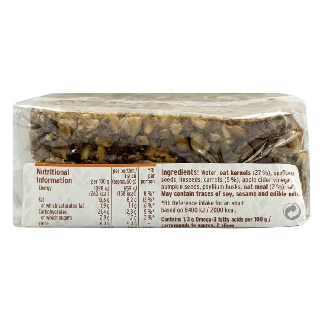 Mestemacher Pure Natural Carrot Oat Bread, 300g
