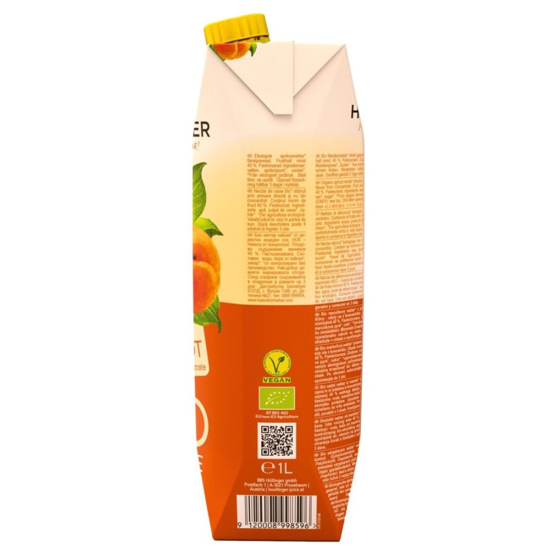 Hollinger Organic Apricot Juice, 1L Pack of 2