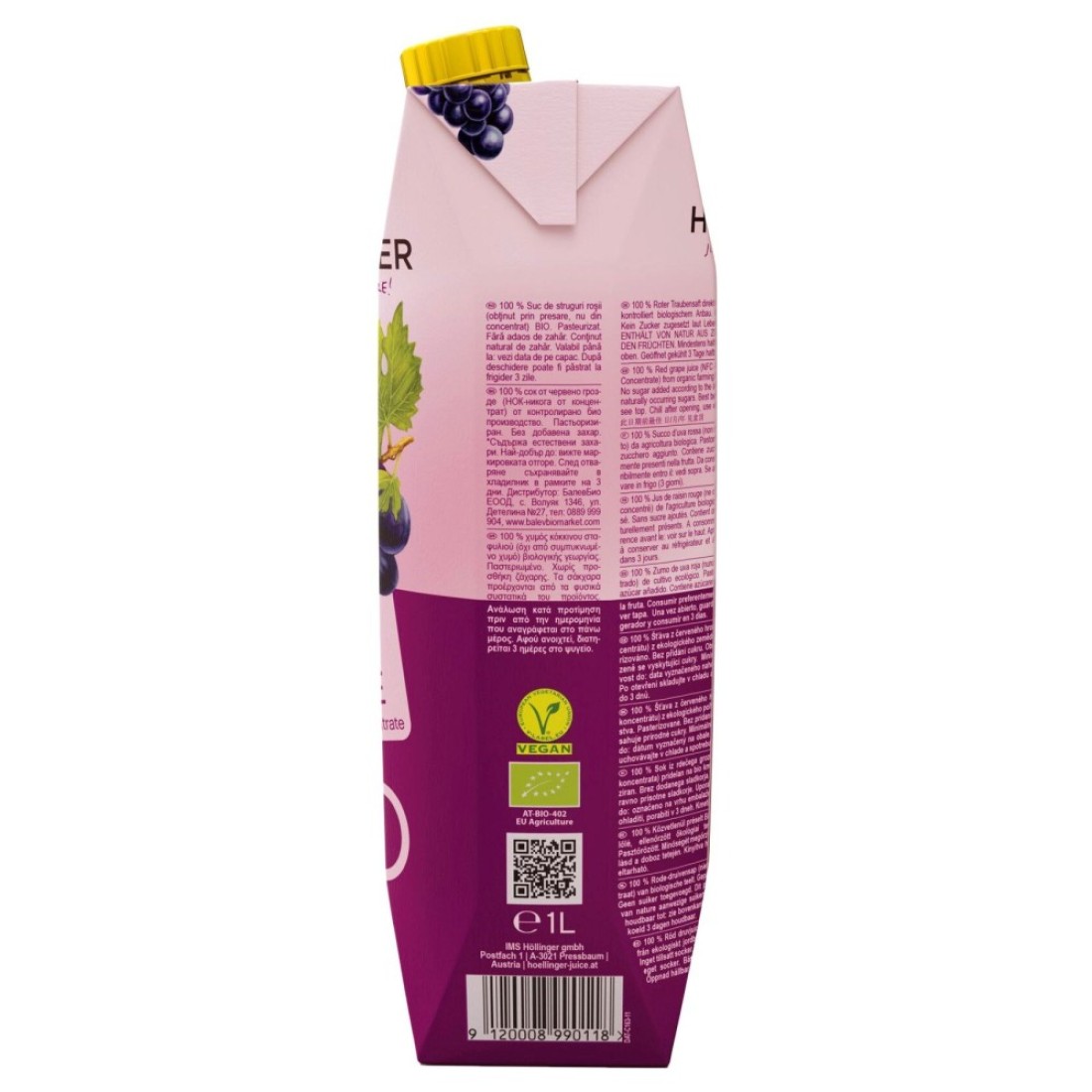 Hollinger Organic Red Grape Juice, 1L Pack of 2