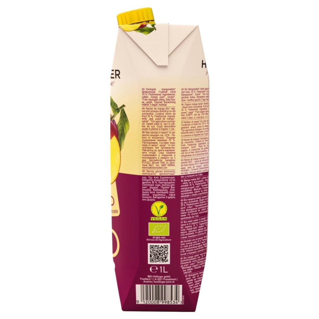 Hollinger Organic Mango Juice, 1L Pack of 2