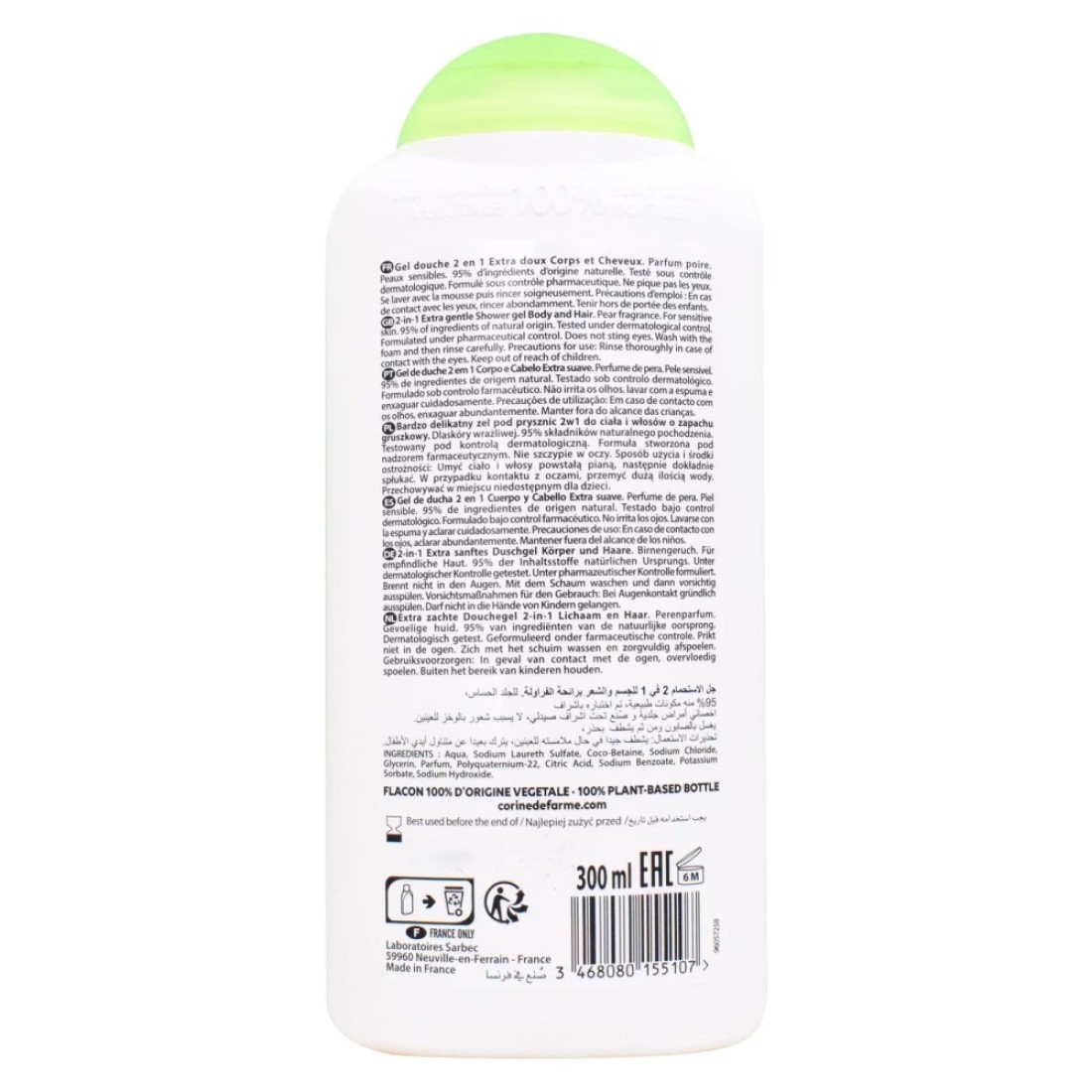 Corine De Farme 2-In-1 Hair And Body Shower Gel Pear Green 300ml