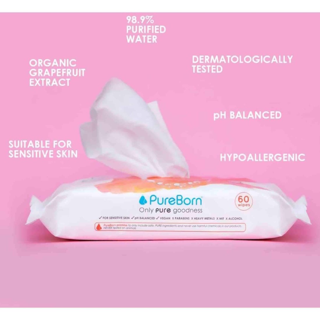 Pureborn Organic Grapefruit Extract 60 Pure Wipes