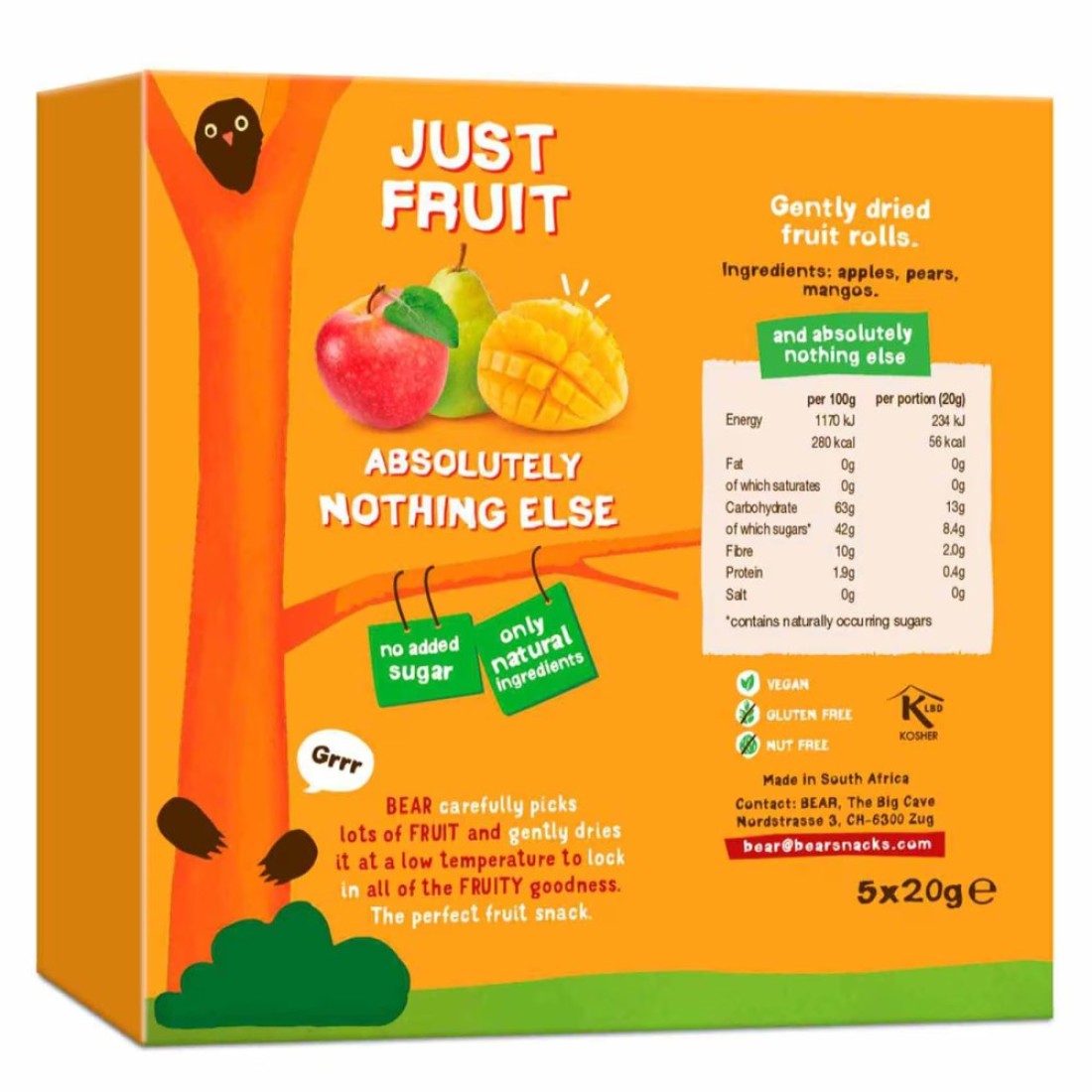 Bear Yo Yo&#39;s Pure Fruit Snacks, Mango, 20g Pack of 5