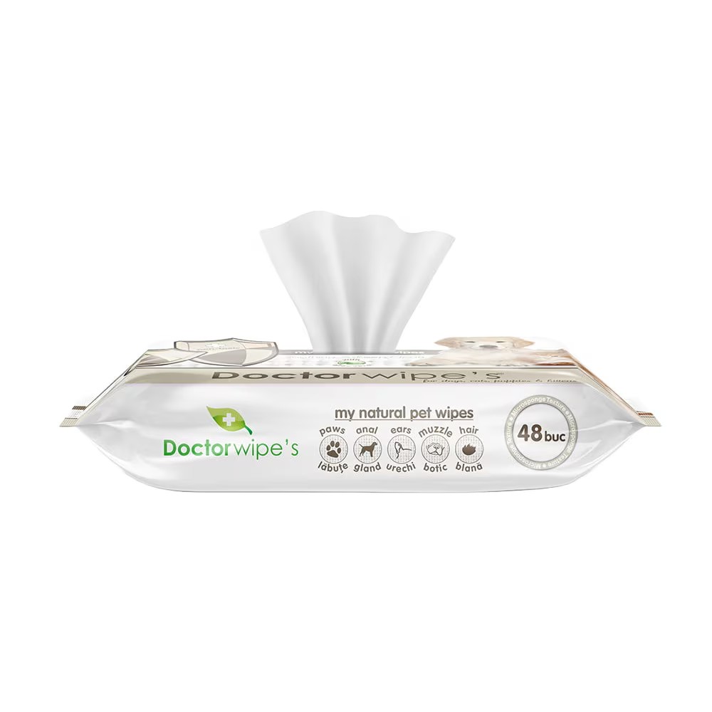 Doctor Wipes My Natural Pet Wipes with Aloe Vera for Dogs, Cats, Puppies and Kittens; Non-Toxic; 48pcs
