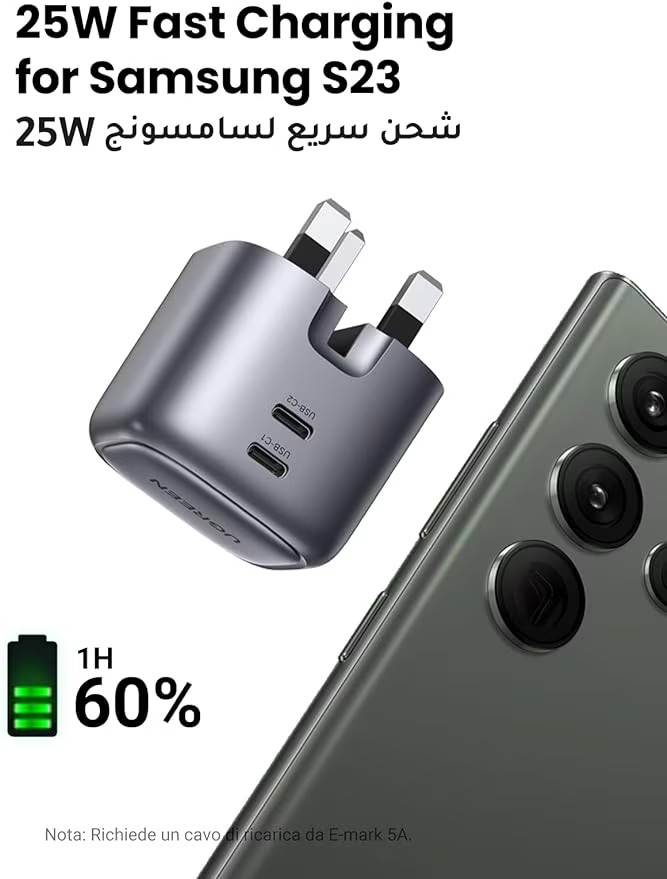 شاحن UGREEN Nexode 45W GaN شاحن USB مزدوج من النوع C قابل للطي 45W