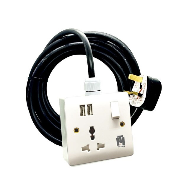Hassan Single Socket USB Universal Power Outlet 30 meter Extension Cord, White, Mobile Charger, Long Wire Extension