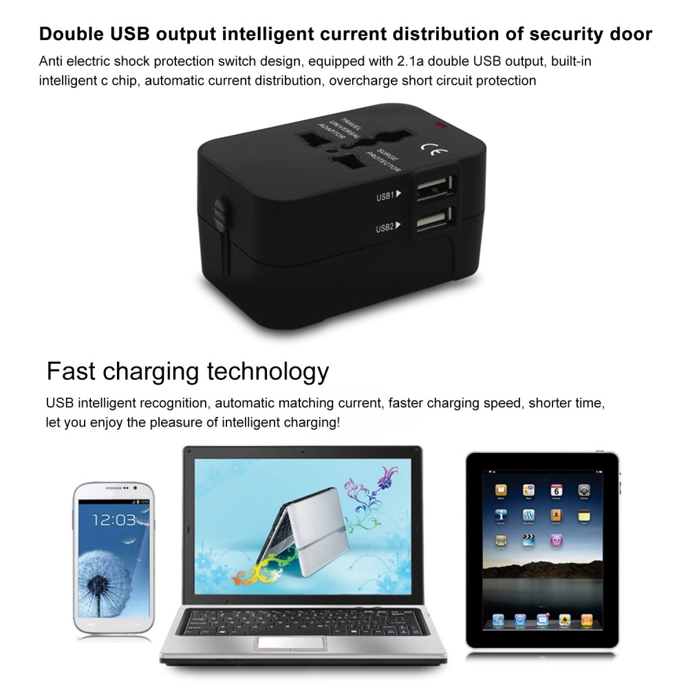 Generic-Universal Worldwide All in One Phone Charger Travel Wall AC Power Plug Adapter with Dual USB Charging Ports for USA EU UK AU