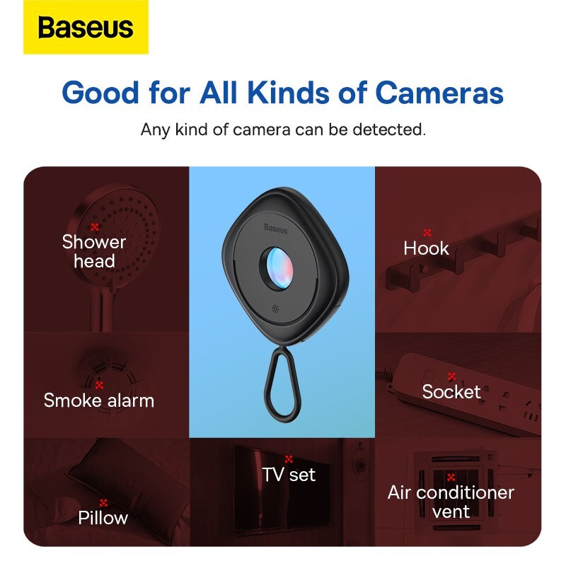 Baseus Hidden Camera Detectors, Infrared Detector, Hotel Anti-Camera Anti-Peeping Tool, Camera Detector, Anti-Monitoring Inspection Detector for Hotel Bathroom, Spy Camera Detector (Black)