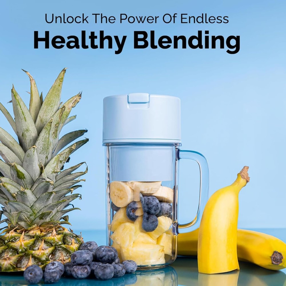 FITTO Portable Blender, Mini Juicer for Smoothies &amp; Shakes, Leakproof Design, Rechargeable with 10-Blade System, 340ml Portable Smoothie Blender, Perfect for Travel, Gym, Home Use