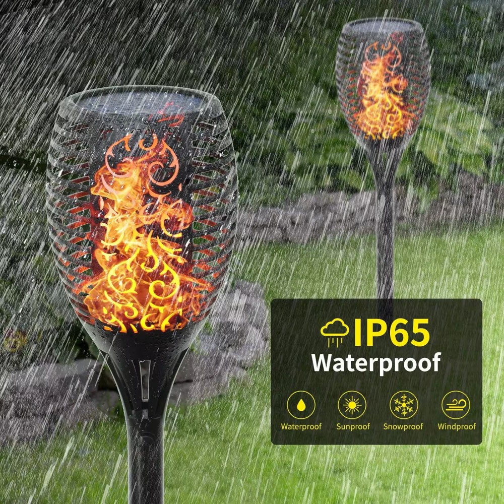 Fitto Solar Torch Lights &ndash; Waterproof Dancing Flames Torches, Outdoor Garden Lights for Yard, Patio, Pathway &amp; Backyard, 4-Pack, Energy-Efficient LED Solar Lights for Lawn, Landscaping &amp; Decor