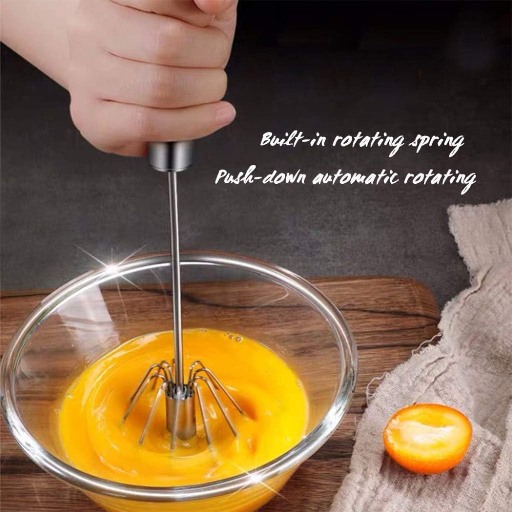 FITTO Stainless Steel Egg Whisk - 12-inch Hand Push Rotary Whisk Blender, Versatile Milk Frother, Efficient Hand Mixer Stirrer for Blending, Whisking, Beating, and Stirring

