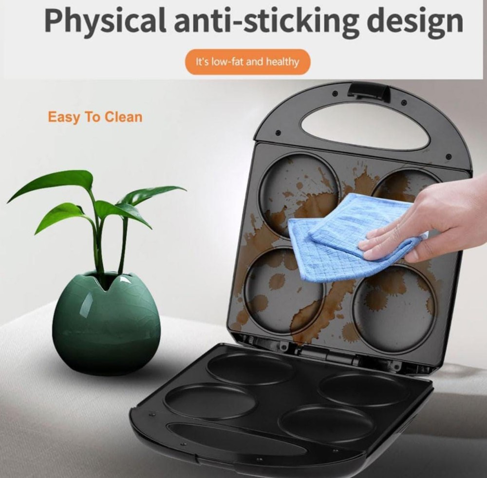 Fried Egg Cooker &amp; Pancake Maker 4 Slot Non-Stick Electric Breakfast Griddle, Easy-Clean Pan for Pancakes, Eggsand More