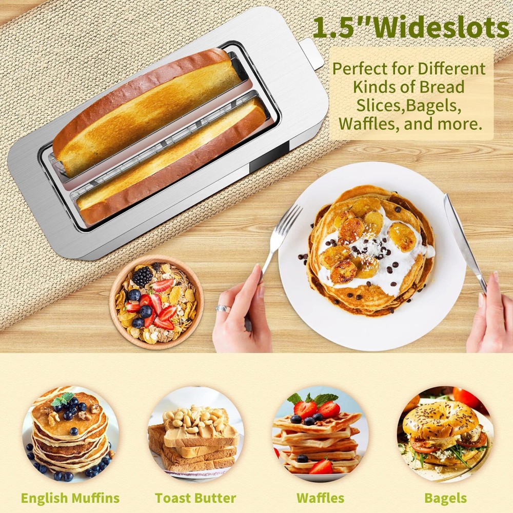 4 Slice Toaster with Extra-Wide Slots &ndash; Adjustable Temperature Control, Defrost &amp; Reheat Functions for Bread, Bagels &amp; Snacks, Stainless Steel Breakfast Toaster 1400W