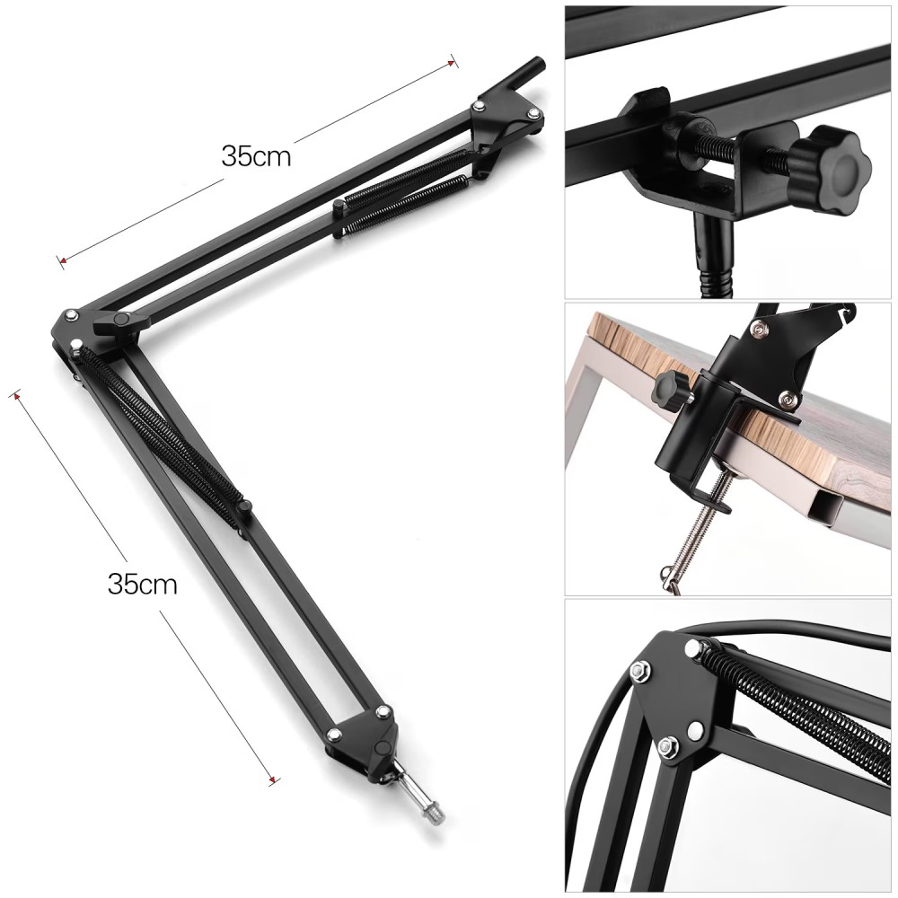 Generic-Professional Broadcasting Studio Recording Condenser Microphone Kit with External Sound Card + Mic Windscreen + Shock Mount + Adjustable Suspension Scissor Arm Stand + Mounting Clamp + Pop Fil