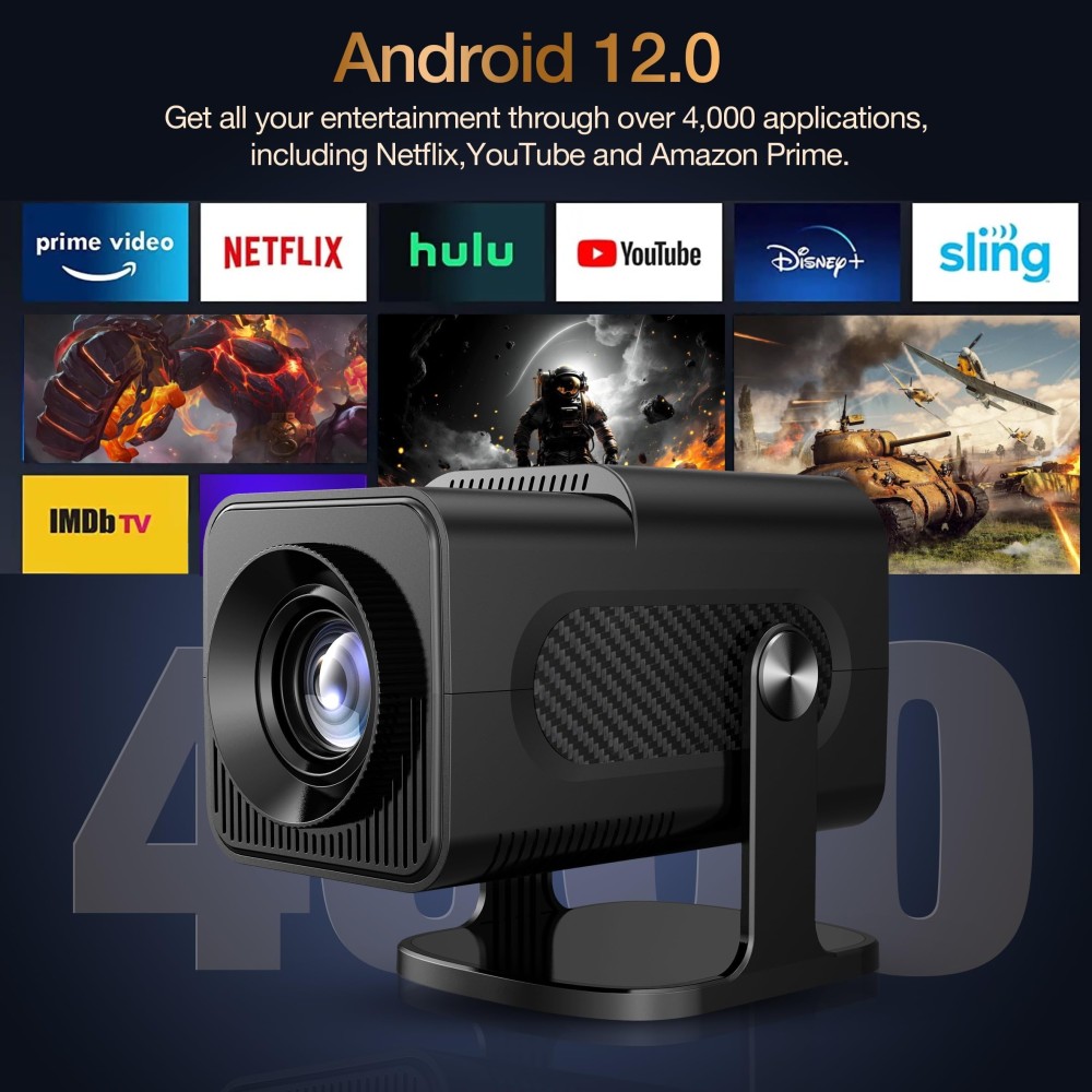 Wownect - HY320 Mini Andorid Portable Projector with Gaming Console 2 in 1 Gaming Projector 1080P Smart Projector FHD 4K Supported Video Projector