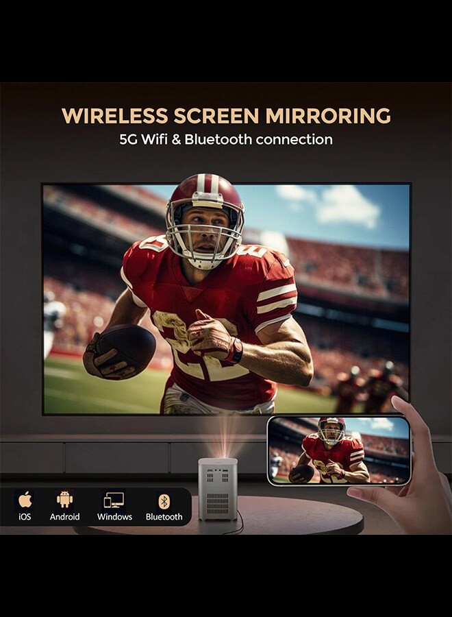 Wownect - Smart Mini Android Projector 5500 Lumens with 150&quot; Display Built-in Dual Hi-Fi Speakers Supported 1080P (60FPS) Portable Projector 4K