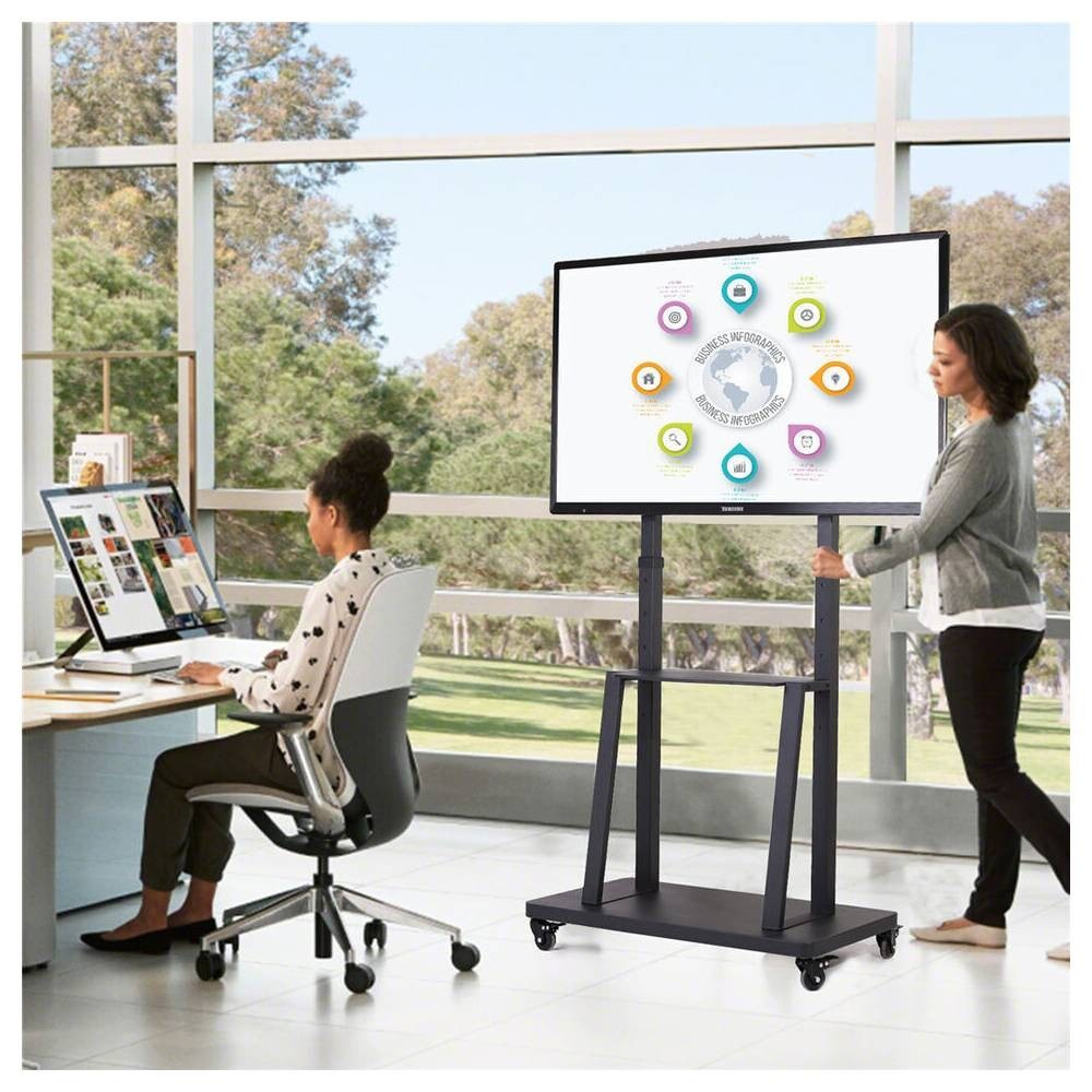 Mount Mobile TV Stand With Wheels Heavy Duty Universal Rolling TV Cart Fits Most 32” – 75” LED LCD TVs with Shelf and Mount Black