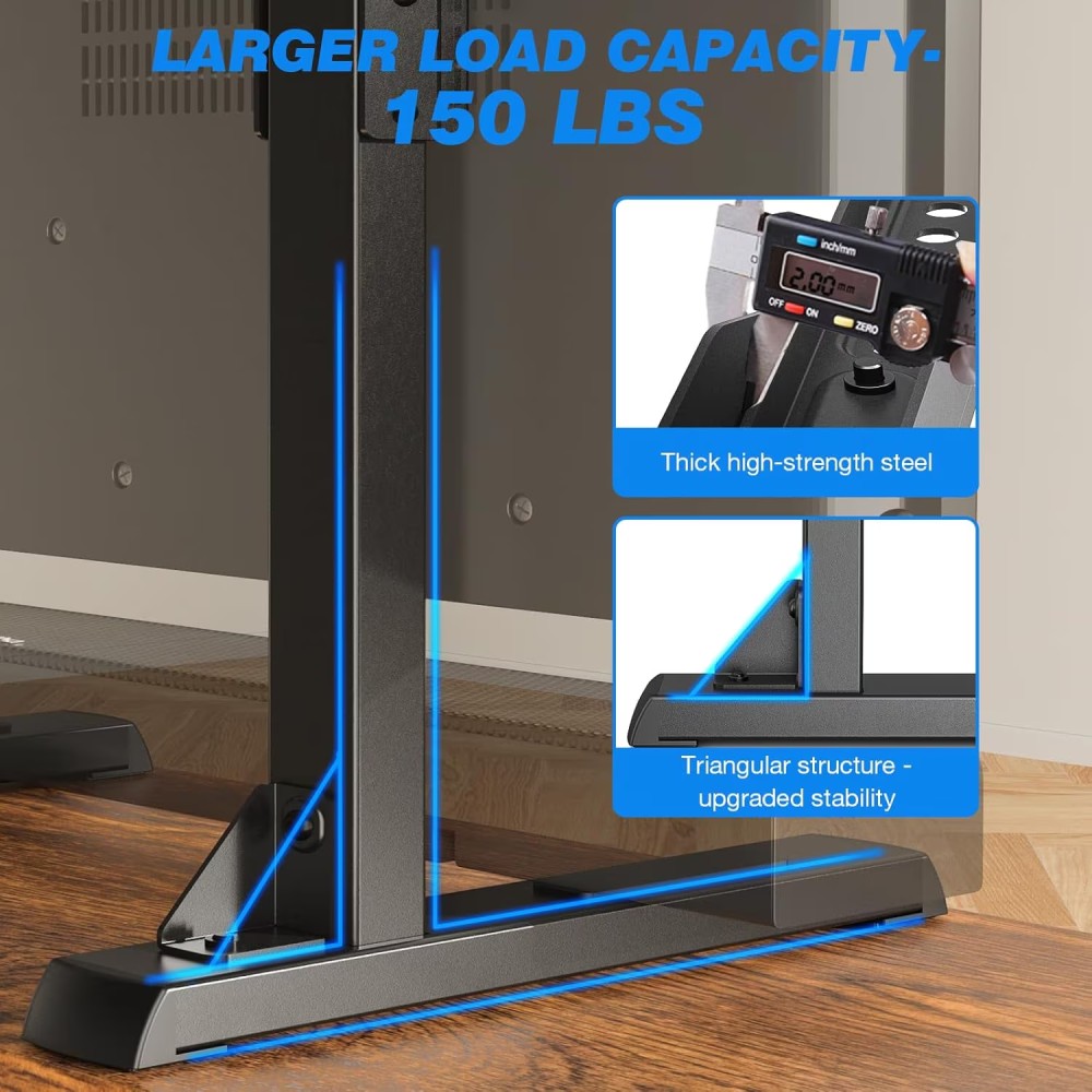 Rfiver Table Top TV Stand with Height Adjustable TV Legs for Most 37 to 86 Inch Flat or Curved TVs, Load Capacity 150 lbs, VESA 800x600mm, Black