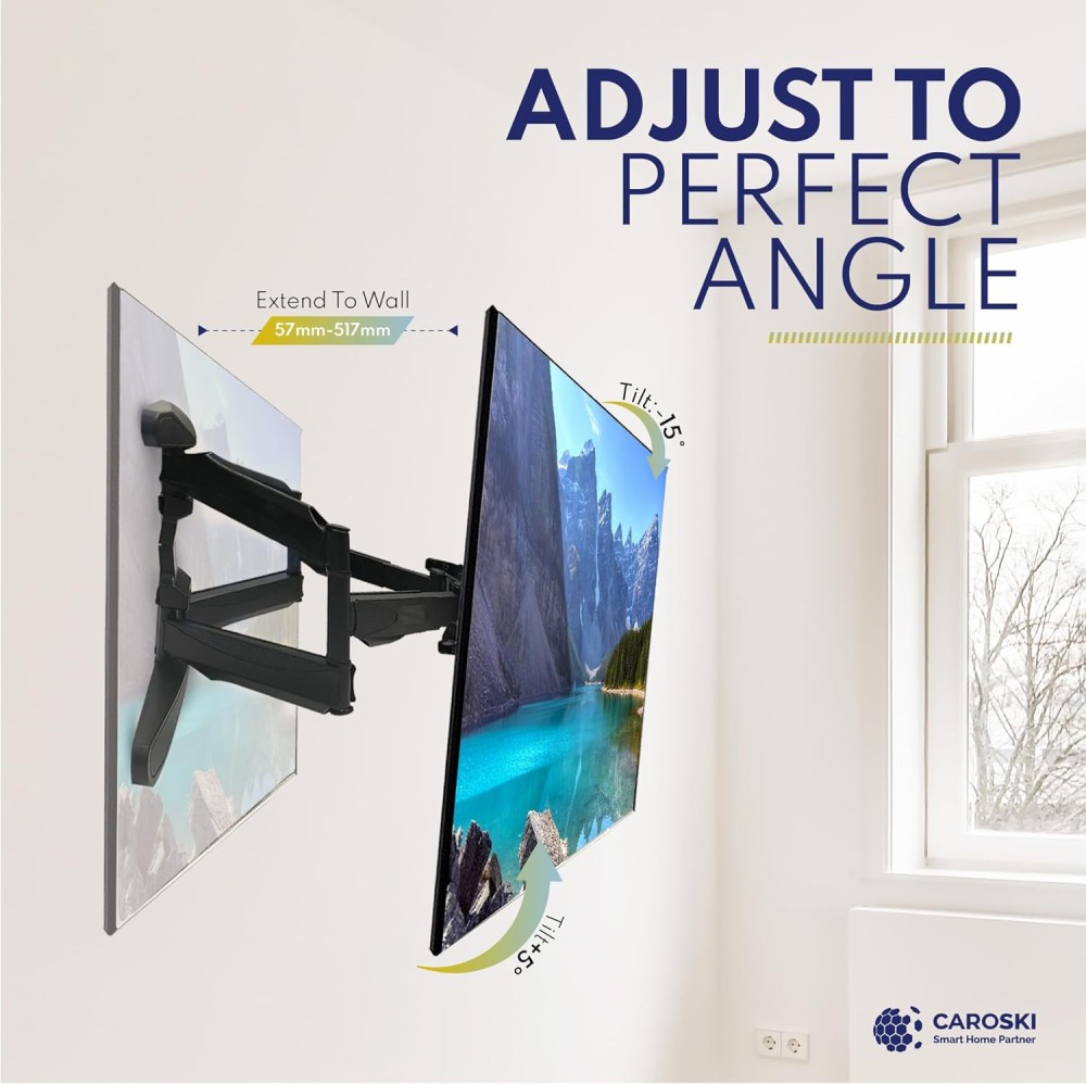 TV Wall Mount - Full Motion TV Mount - Wall TV Bracket Supports 40 To 75 Inches TV Screens Swivel of up to 180 degrees TV Wall Mount