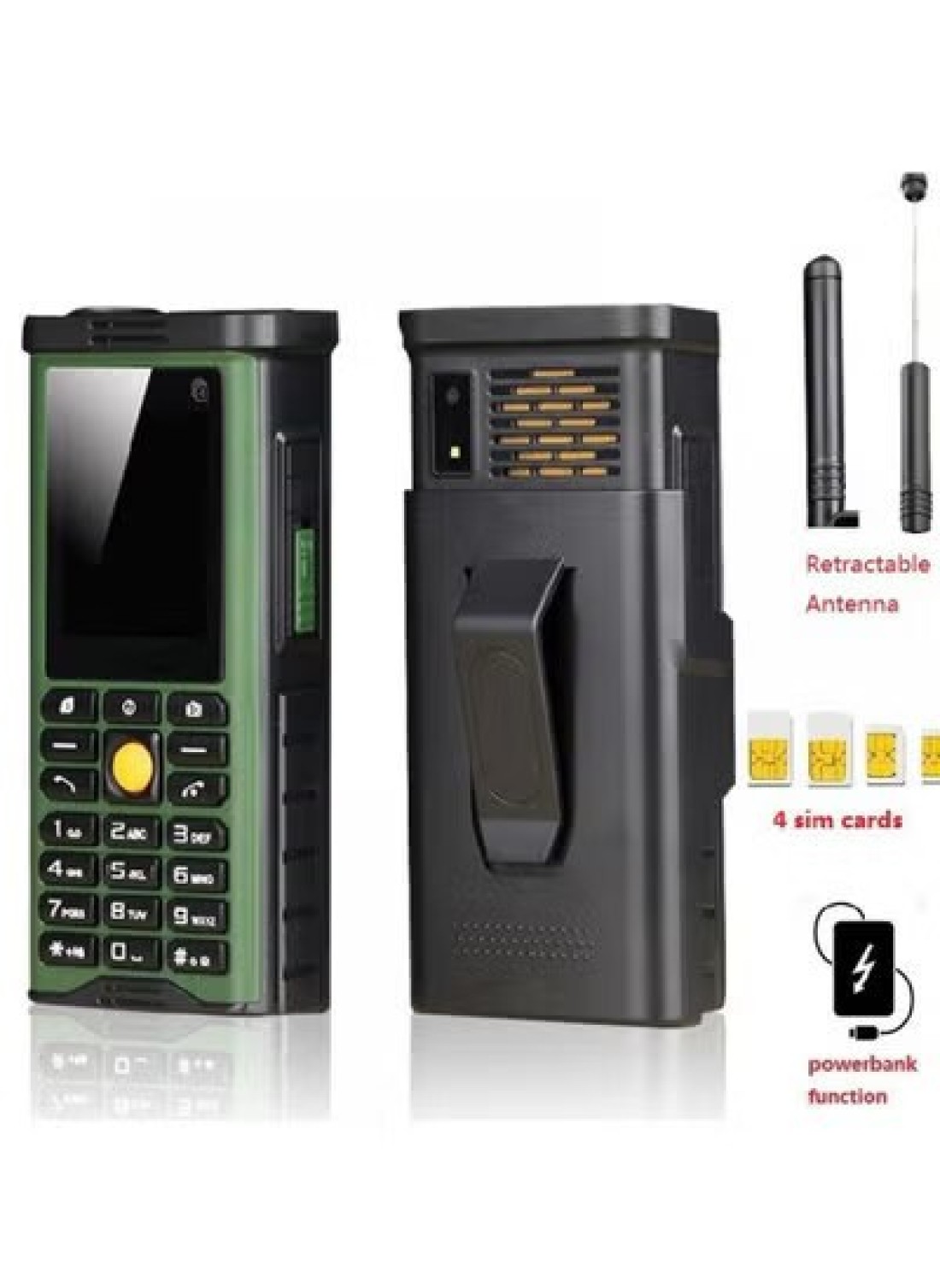 هاتف هوب المحمول للاستخدام الخارجي 4 شرائح اتصال، 4 وضعيات استعداد، بطارية طويلة الأمد، هوائي سحب، إشارة قوية مثالي للمناطق النائية والاستخدام الخارجي