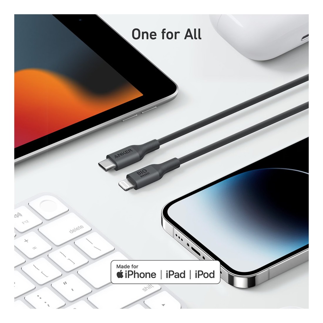 أنكر كابل شحن USB-C إلى لايتينج لمزامنة البيانات أسود 3 قدم