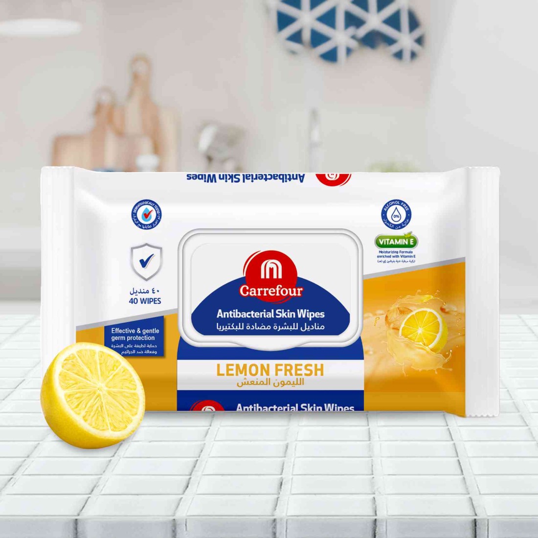 Carrefour Antibacterial Fresh Skin Wipes White 40 Wipes