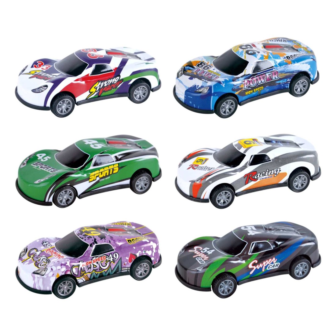 Power Joy Vroom Pullback Graphic Car 8 PCS