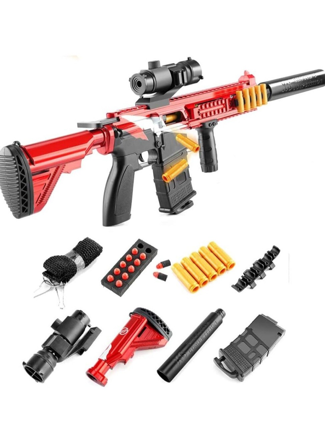 Foam Blaster Sniper Rifle Set for Kids &ndash; EVA Safety Shell Ejecting Toy Gun with Magazine &ndash; AWM Silver &amp; Gold Nerf Toy &ndash; Perfect Birthday Gift for Boys &amp; Girls