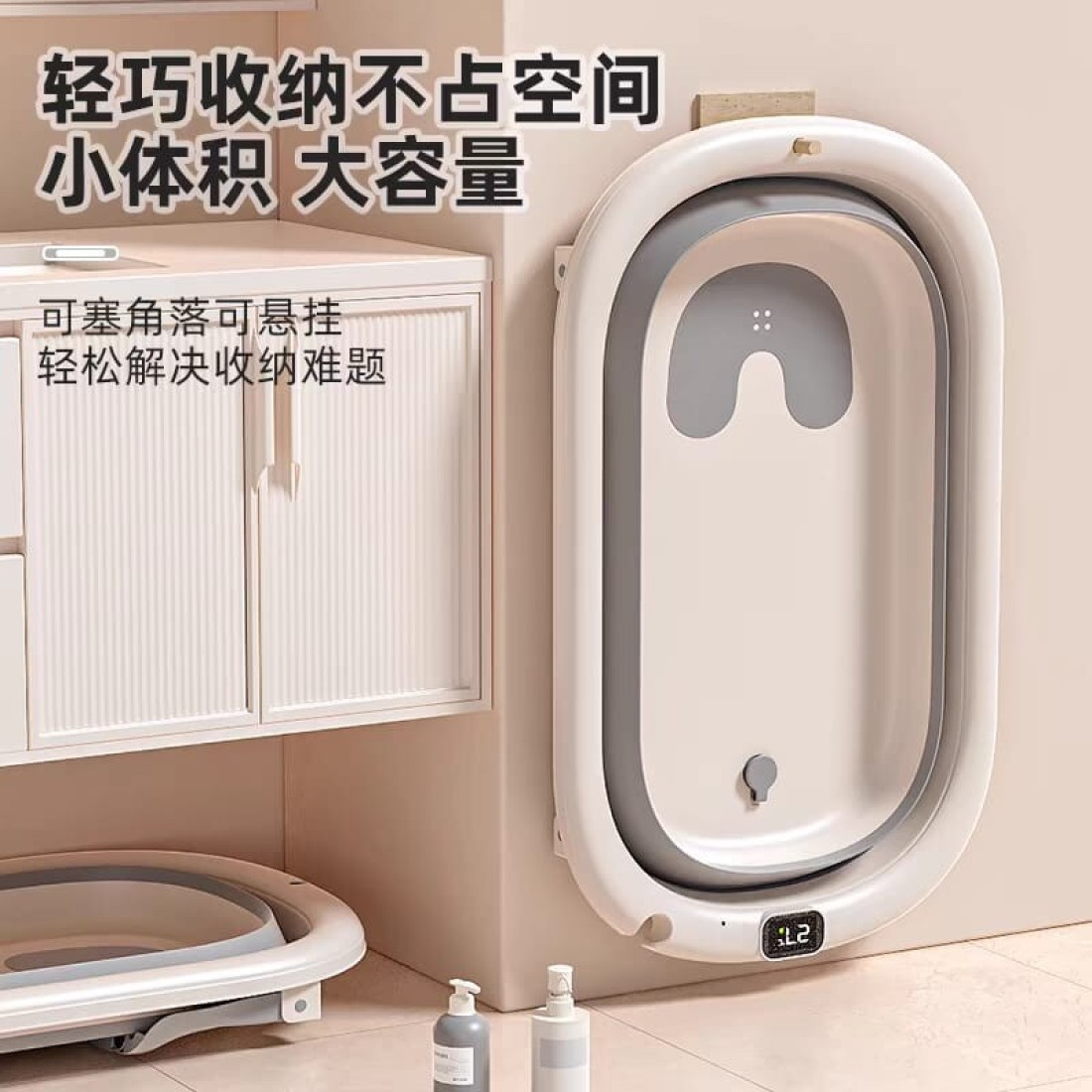 Foldable Baby Bathtub with Temperature Indicator Essentials Bathtub for Newborns and Infants with Seat Support Cushion