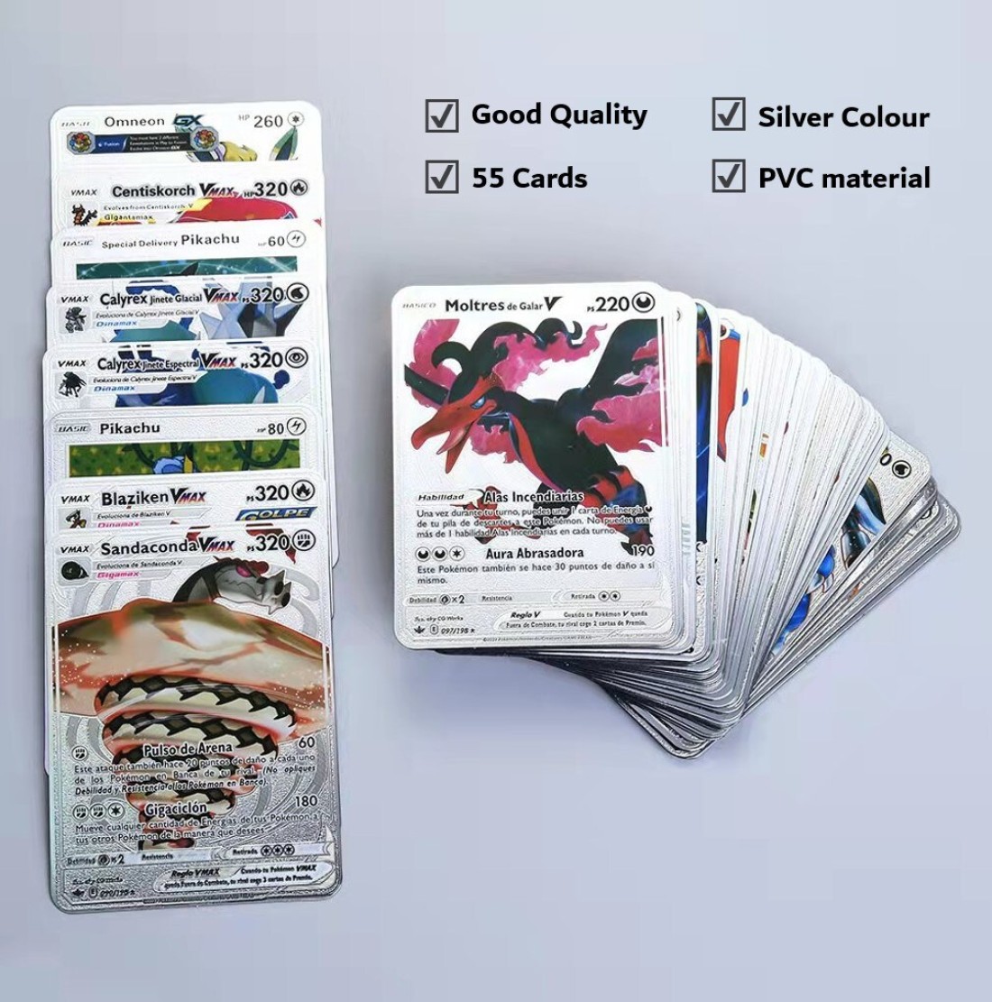 Silver Pokemon Cards Set (55 pcs) - Including Vmax Rares V Series GX EX Rares Charizard Common Cards