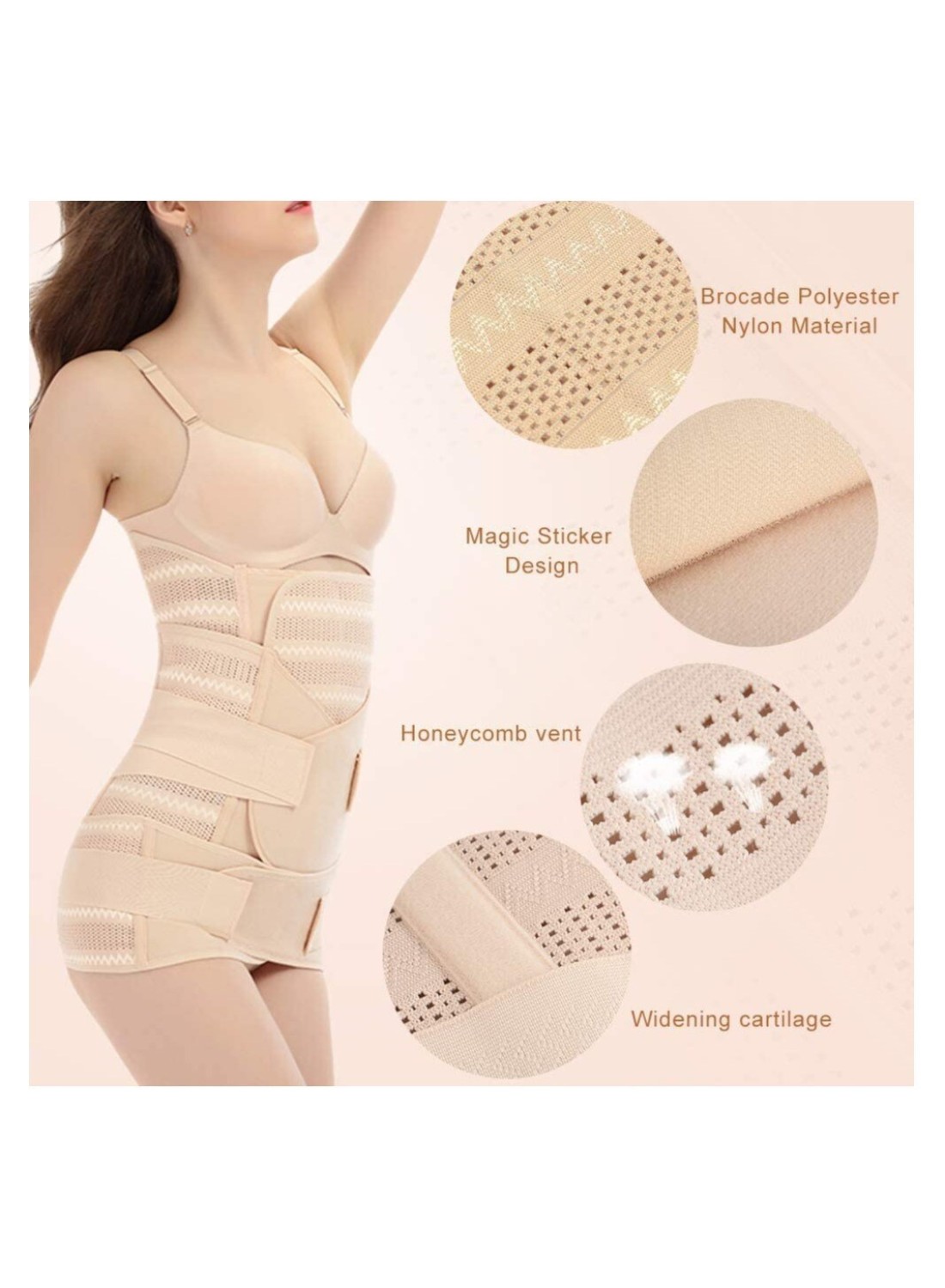 3 in 1 Postpartum Belt - Breathable Postpartum Recovery Postnatal Corset Belt after Pregnancy Maternity, Deep Skin
