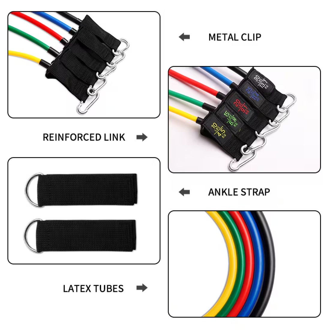 Generic - 11pcs/set Fitness Rubber Expander Resistance Bands Tubes Yoga Pull Rope Sport Fitness Gum Workout Exercise Bands Gym Sport