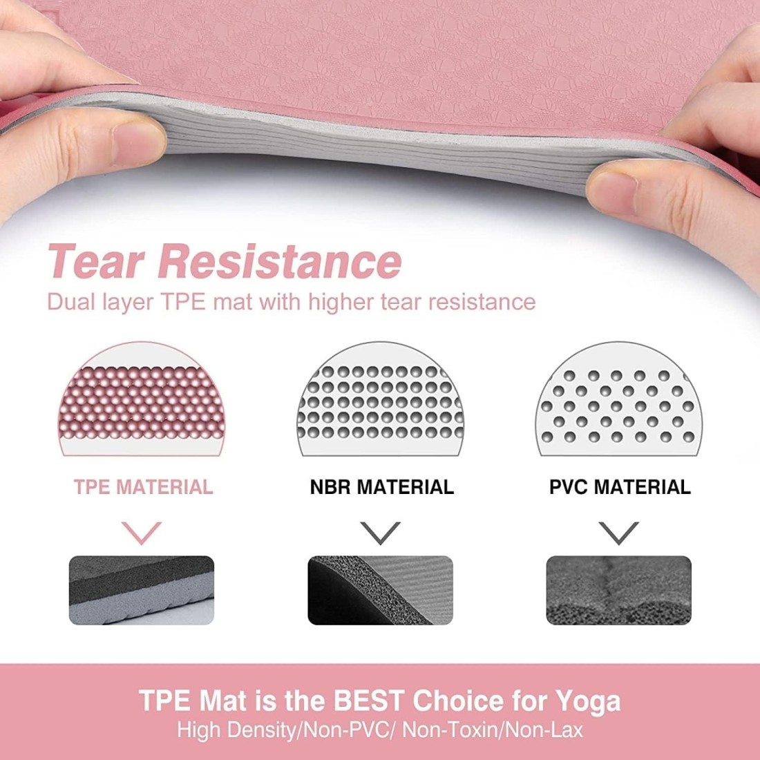 MahMir Yoga Mat Anti-Slip Exercise Mat with Carrying Bag Fitness Mat for Pilates 183CM*61CM*6MM Thickness for Woman Man Beginners Dark (Pink + Light Grey)