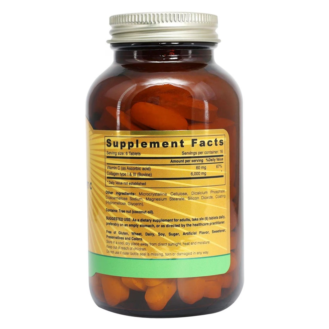 Sunshine Nutrition Advanced Collagen Plus Vitamin C 6000mg 100 Tablets