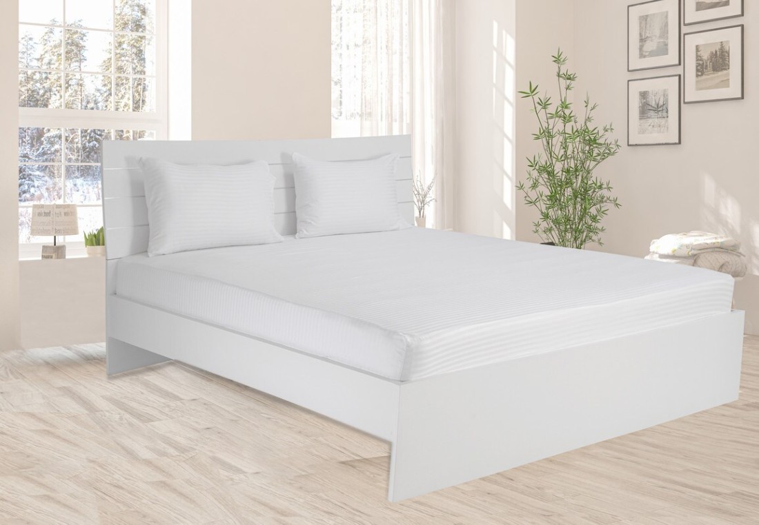 Hotel Linen Klub Twin Fitted Sheet 1pc, 100% Cotton 250tc Sateen 1cm Stripe , Size: 100x200+25cm, White