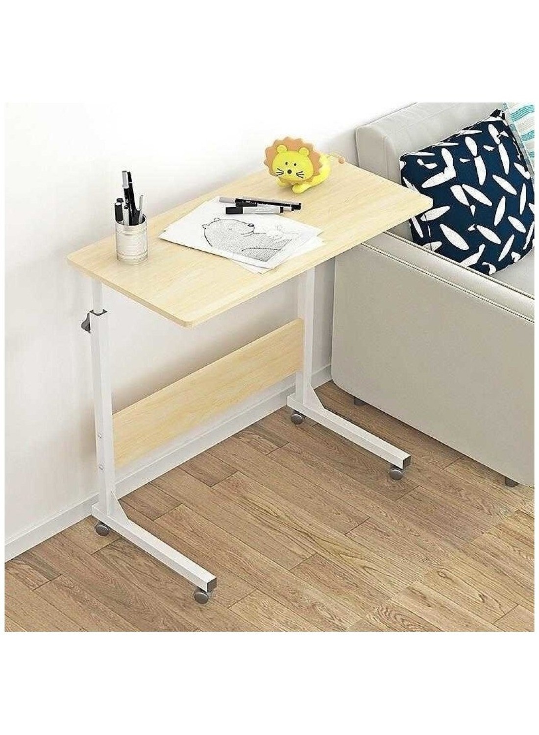 Medical Height Adjustable Overbed Table Food Tray Desk Moveable Rolling Portable Notebook Sofa Side Hospital and Home Use