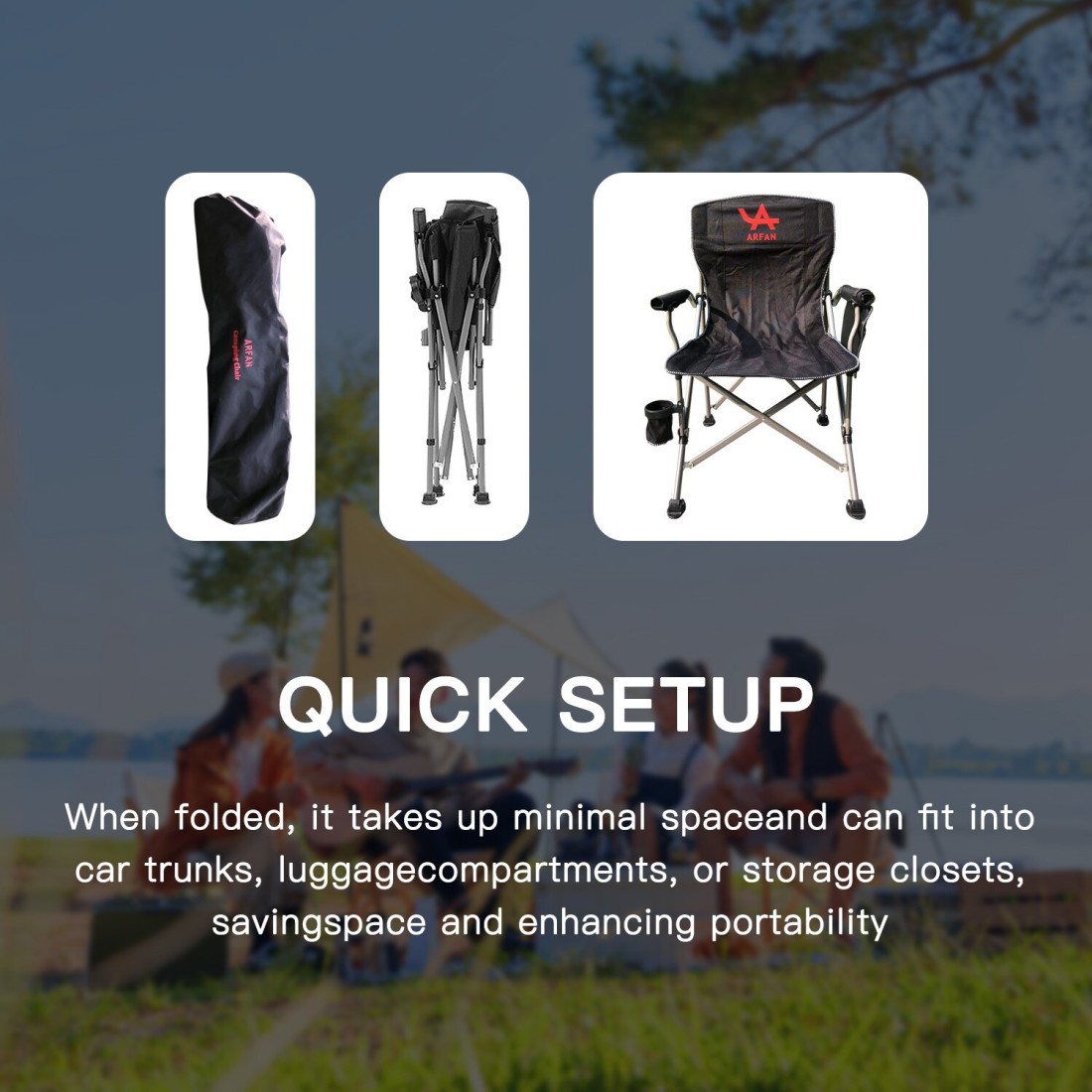 Foldable Camping Chair with Ergonomic High Back, Cup Holder, Adjustable Feet, and Storage Bag – Heavy-Duty Portable Outdoor Chair for Camping, Beach, Fishing, and Picnics - Blue/Black