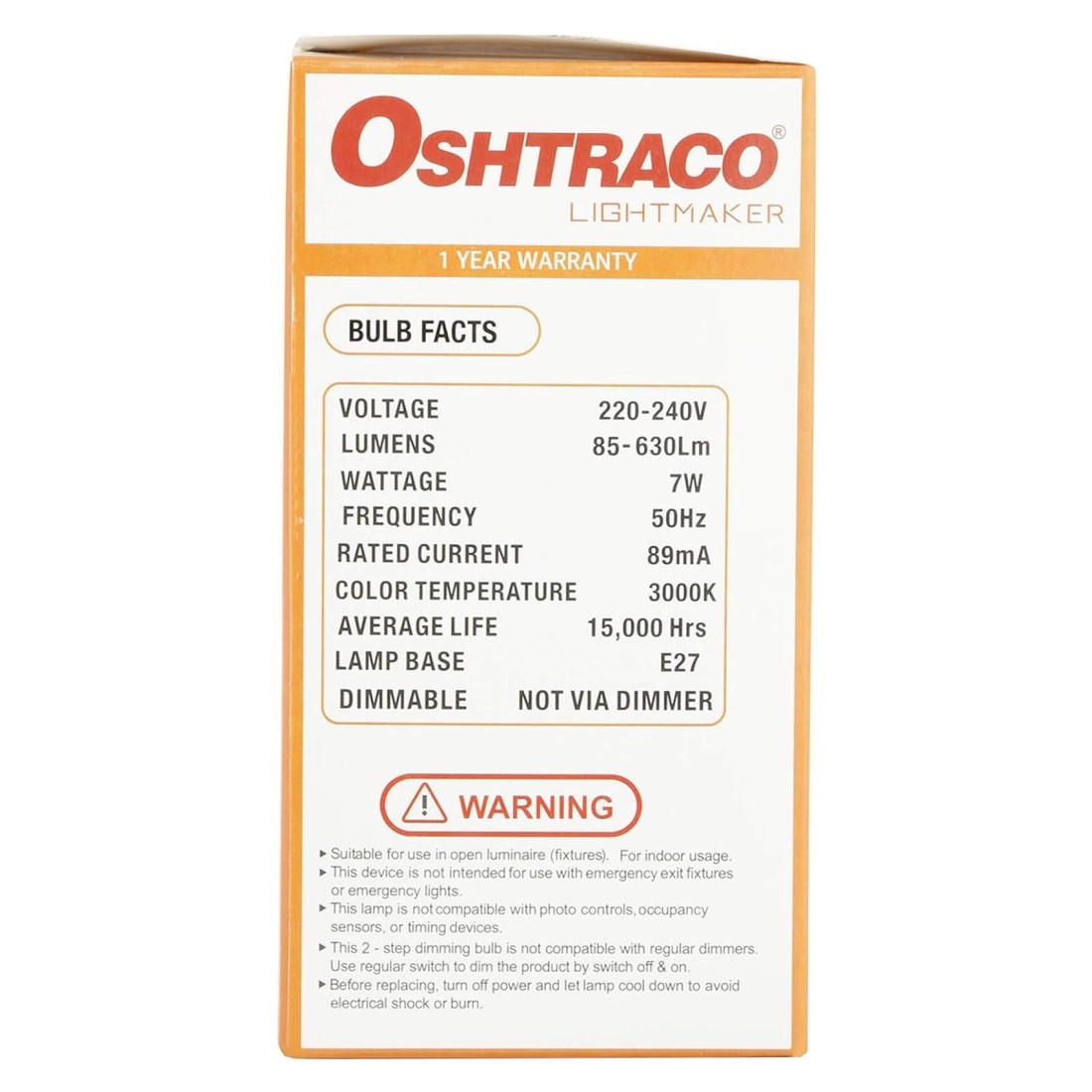 Oshtraco Light Maker LED Bulb Warm White 7W 2 PCS