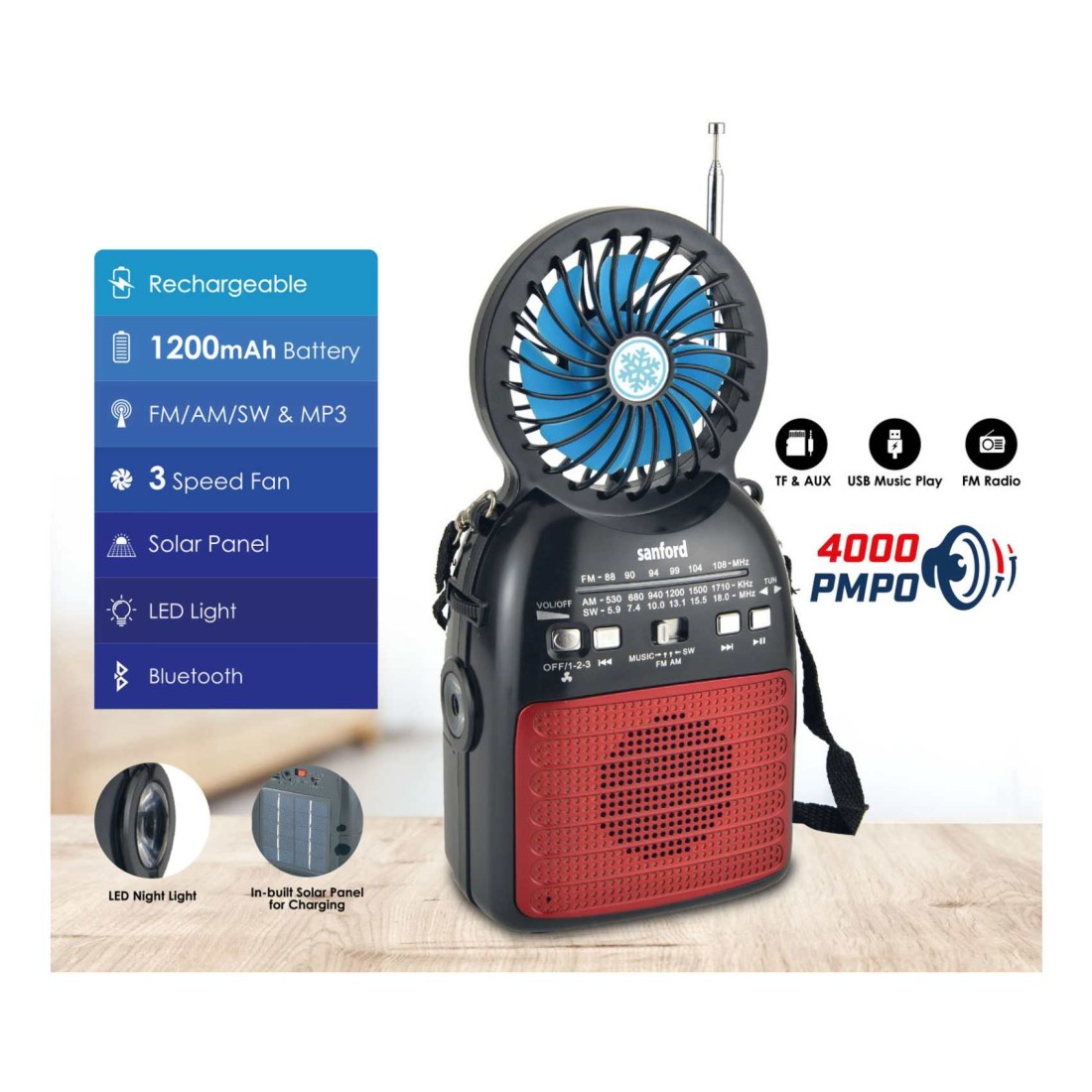 Sanford Multifunctional Rechargeable Radio With LED Night Light