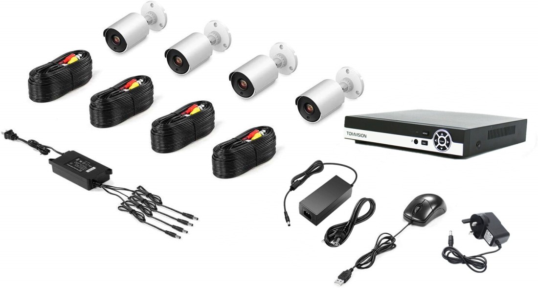 Tomvision - 2K Security Camera System 4CH 2MP Video DVR with 4Pcs 2.0Megapixel Indoor Outdoor Waterproof IP66 Cameras,Home Security P2P, 100ft Night Vision, for Home Business (4CHKIT(NotHDD), White)