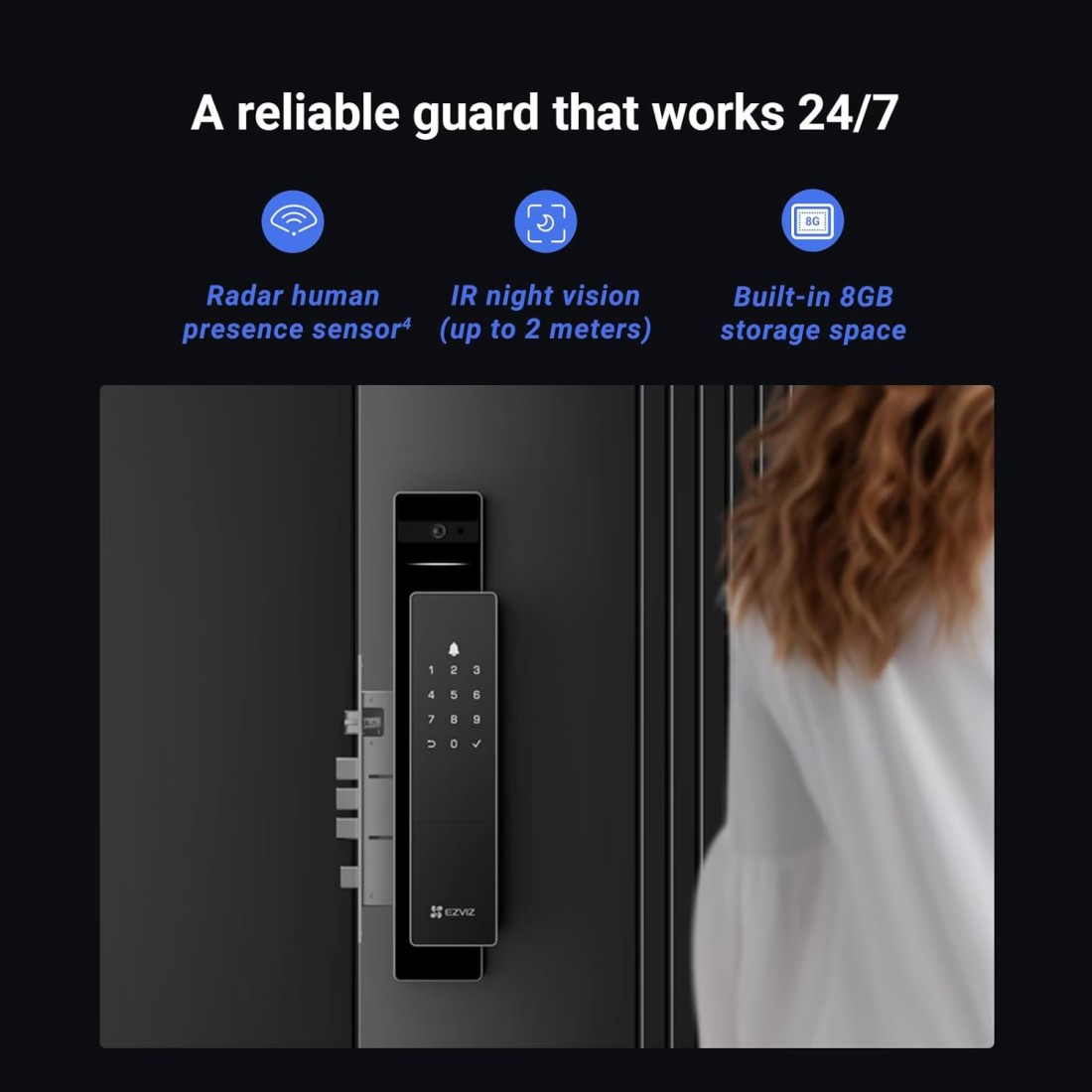 EZVIZ Smart Lock DL50FVS, 8-in-1 Keyless Entry Door Lock, 3D Face Recognition, Built-in 8GB storage, 2-meter Night Vision, App Remote Control