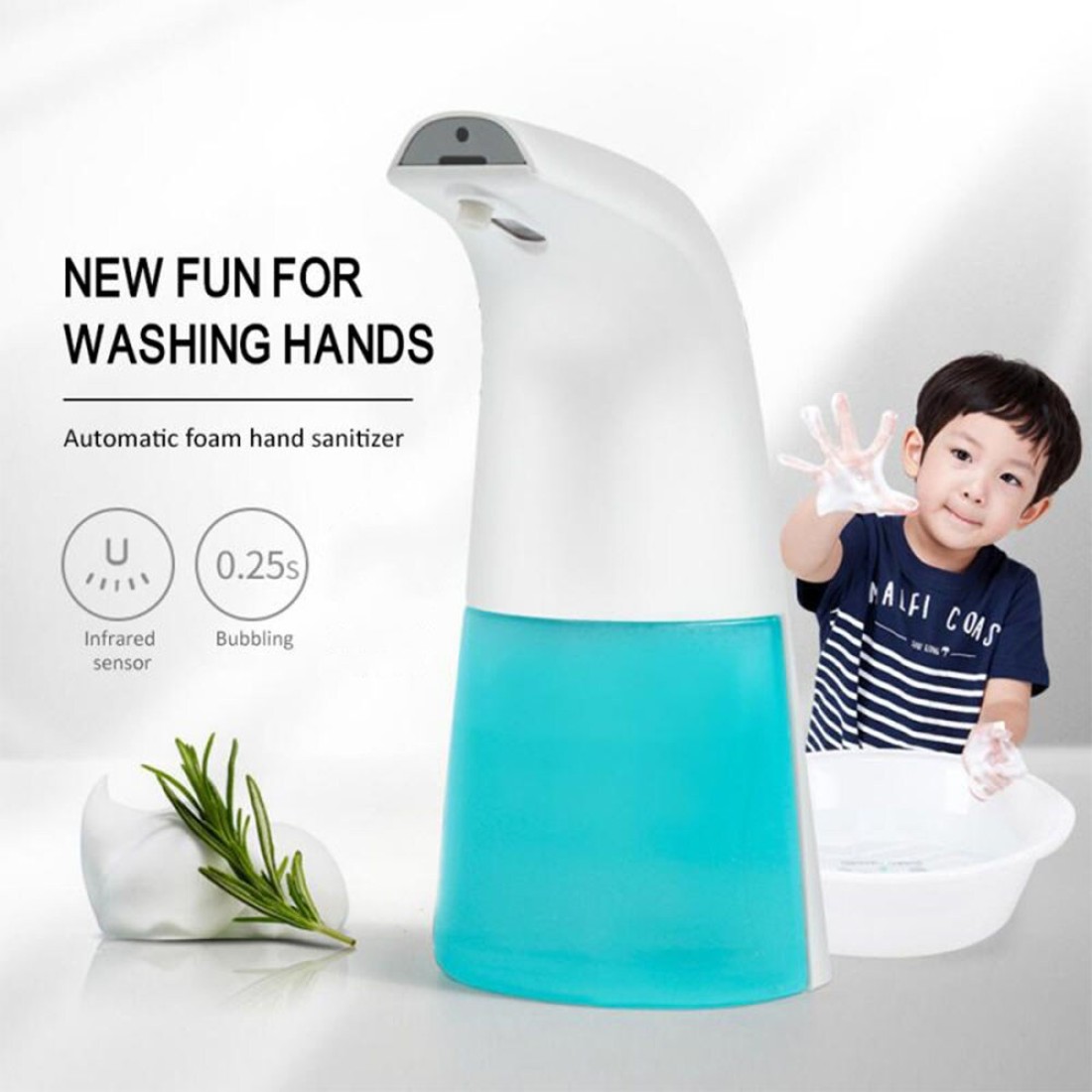 Generic-250ml Infrared Foaming Soap Dispenser Automatic Foam Soap Dispensing Device Non-touch Soap Dispenser &amp; Holder Hand Free Countertop Soap Dispenser Touchless Soap Container with IR Sensor